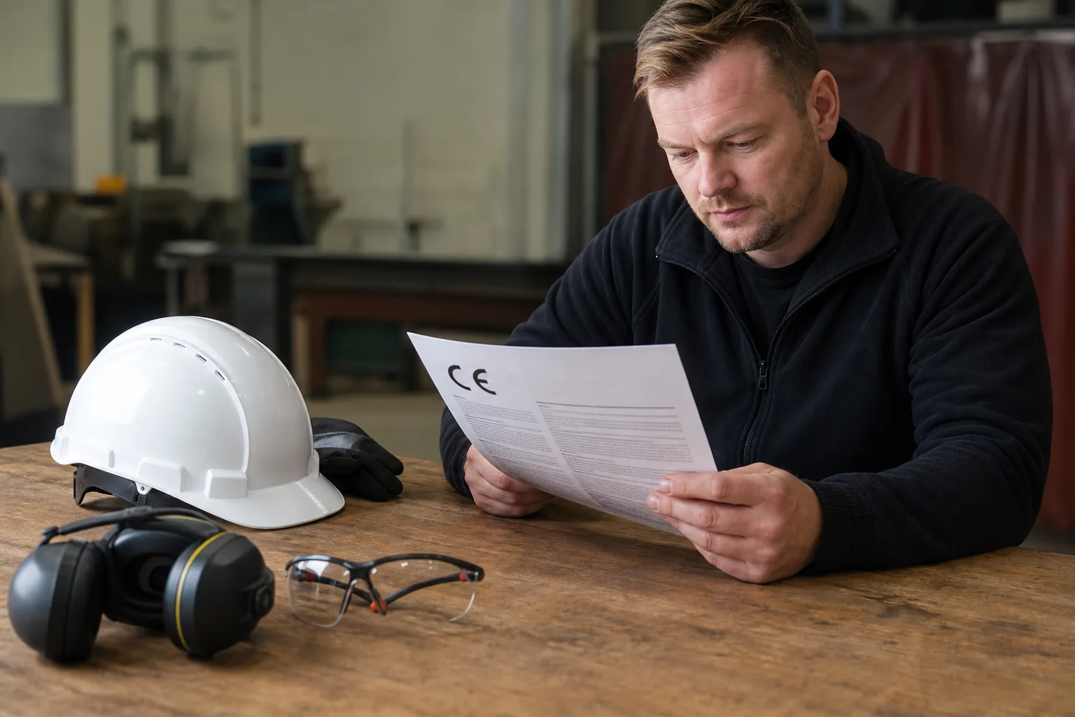 CE-märkning och EU-försäkran om överensstämmelse på ett produktblad för skyddsutrustning