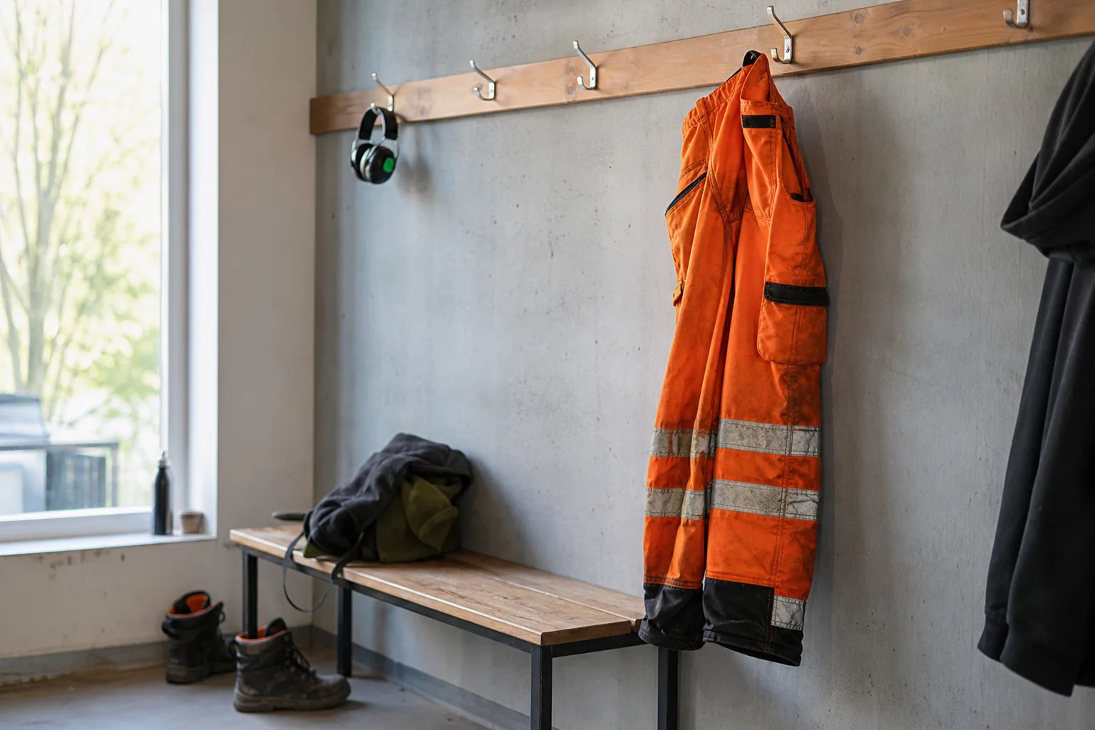 Varselbyxor med reflexränder upphängda