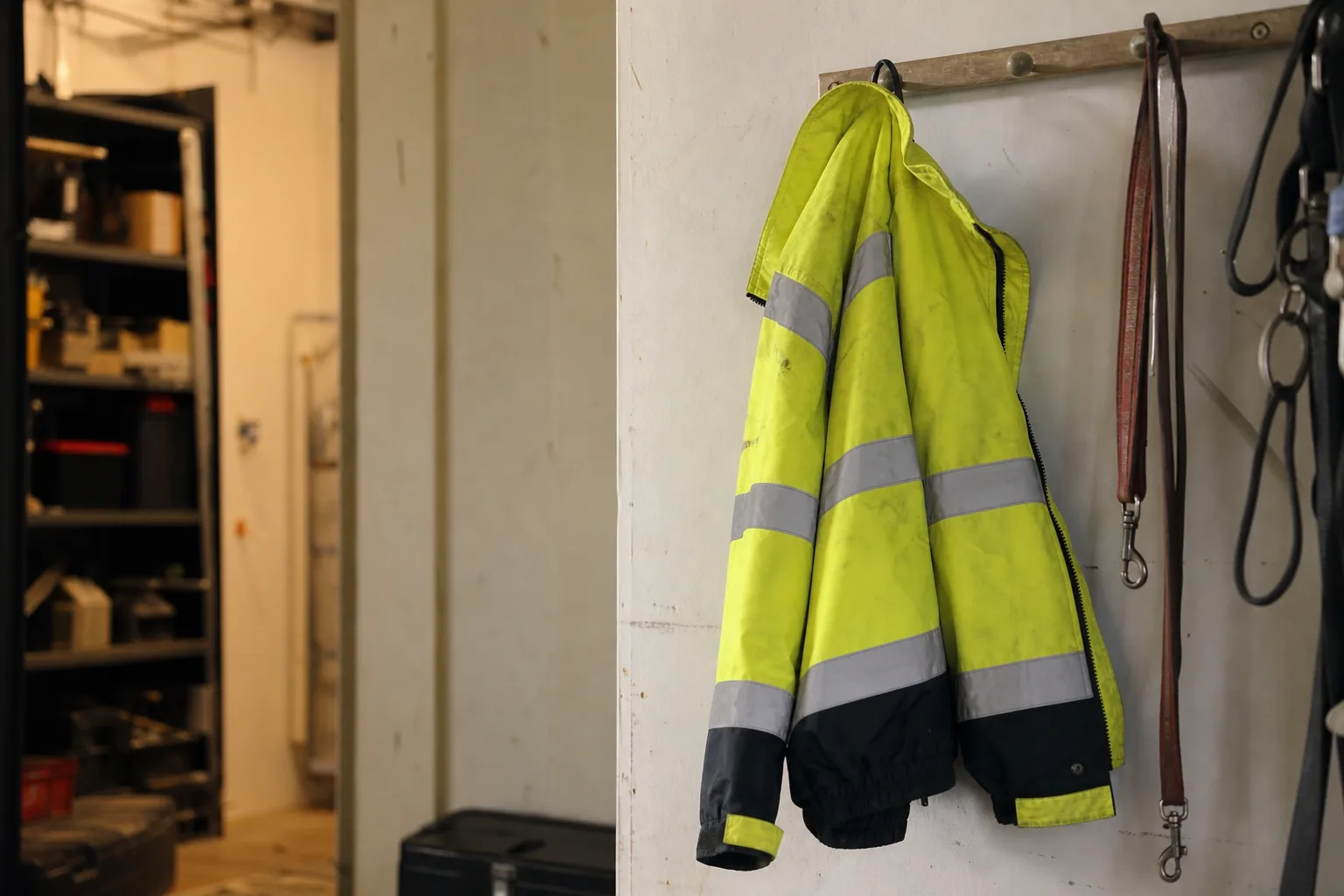 Varseljacka med reflexränder på en galge